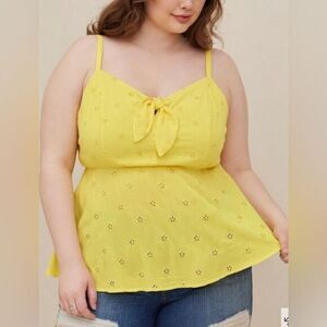 Torrid Peplum Eyelet Cami babydoll sleeveless blouse‎ top yellow size 1X